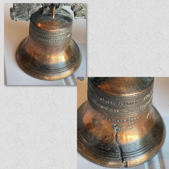 Brass Liberty Bell Set of 3 Bronze Patina Pass and Stone Vtg 1970’s Miniature - Picture 6 of 13